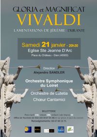 Concert Baroque: Gloria et Magnificat de Vivaldi. Le samedi 21 janvier 2017 à Gien. Loiret.  20H30